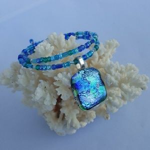 SOLD!!Flutter by Butterfly Dichroic Glass necklace